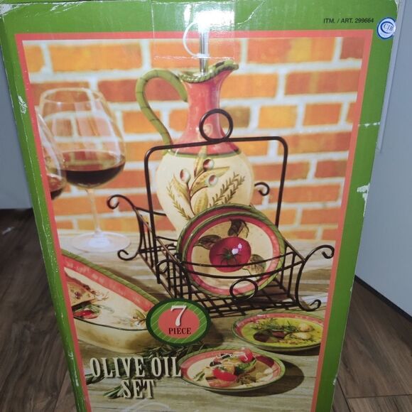 Olive Oil Serving Set New In Box Hand Painted Cera - Picture 5 of 9